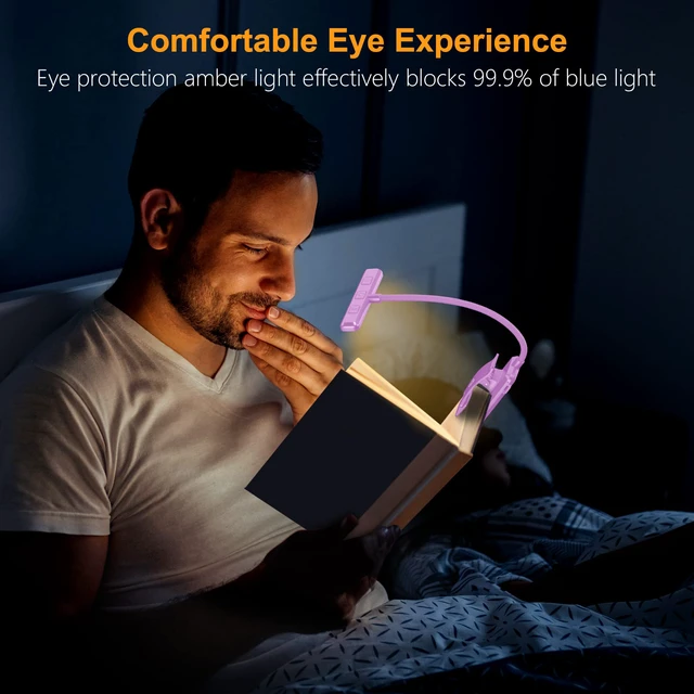 Alt view image 4 of 7 - 19 LED Rechargeable Book Light for Reading in Bed Eye Caring 3 Color Temps,Stepless Dimming Brightness,Memory Function,90 Hrs Runtime Lightweight Clip on Light-Purple