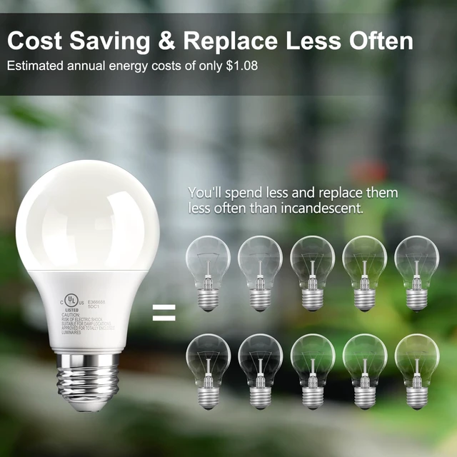 Alt view image 3 of 7 - 24 Pack A19 LED Light Bulb, Soft Warm White 2700K, 60 Watt Eq E26 Base Efficient 9W, Standard Light Bulb for Lamps, Energy Saving Lightbulb, Non Dimmable, 800LM, 80 CRI, 120V, UL Listed