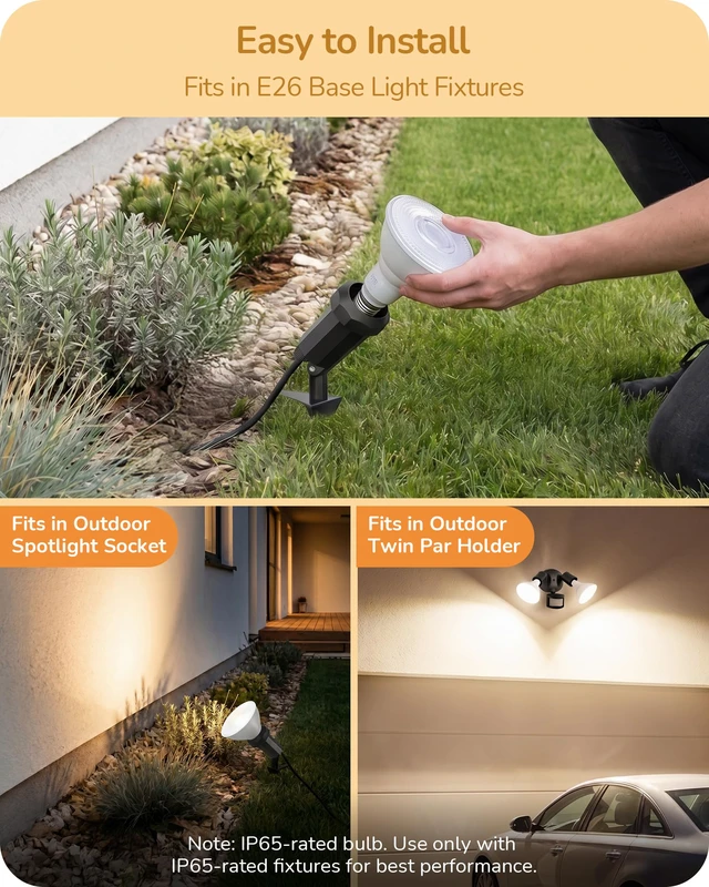 Alt view image 5 of 7 - PAR38 LED Flood Light Bulbs Outdoor Dimmable 3000K 1800LM 4 Pack 18W Equivalent 120W, E26 Base, Waterproof for Patio Yard Porch Driveway Garage