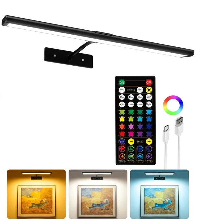 Main image of Picture Light for Wall, 4800mAh Rechargeable Wireless Black Lights for Painting, 16In Dimmable Magnetic LED RGB Art Display Light, Colors Temperatures, for Gallery, Living Room, Hallway