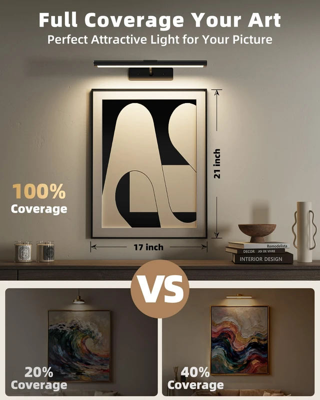 Alt view image 3 of 7 - Picture Light for Wall, 4800mAh Rechargeable Wireless Black Lights for Painting, 16In Dimmable Magnetic LED RGB Art Display Light, Colors Temperatures, for Gallery, Living Room, Hallway