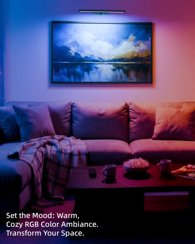 Alt view image 7 of 7 - Picture Light for Wall, 4800mAh Rechargeable Wireless Black Lights for Painting, 16In Dimmable Magnetic LED RGB Art Display Light, Colors Temperatures, for Gallery, Living Room, Hallway