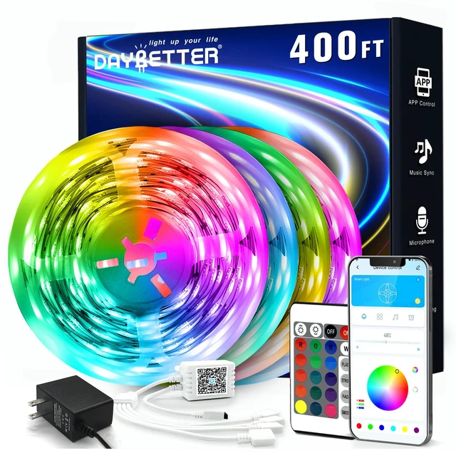 Main image of Led Strip Lights 400 ft (4 Rolls of 100 ft) Color Changing Lights Strip for Bedroom, Desk, Indoor Room Bedroom Valentine Decor, with Remote and 24V Power Supply