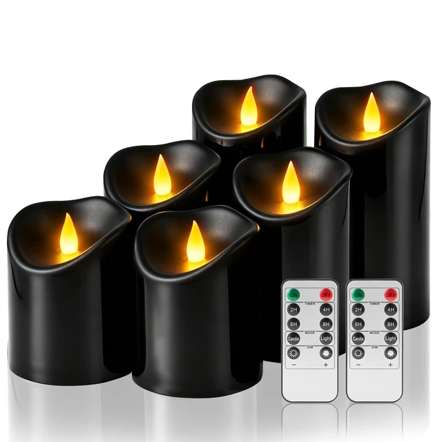 Main image of Flameless Candles 4" 5" 6" Set of 6 Outdoor Indoor Pillars Battery Operated Flickering Candles Include 8-Key Remote Timer Function, Black Fake Plastic Candles for Wedding, Aniversary,Christmas Decor