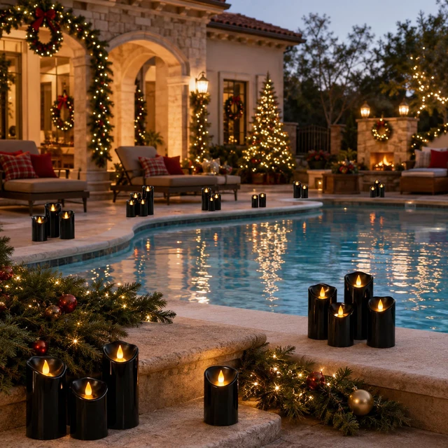 Alt view image 2 of 6 - Flameless Candles 4" 5" 6" Set of 6 Outdoor Indoor Pillars Battery Operated Flickering Candles Include 8-Key Remote Timer Function, Black Fake Plastic Candles for Wedding, Aniversary,Christmas Decor