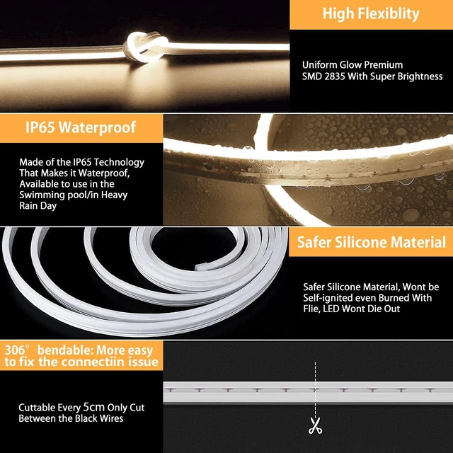 Alt view image 4 of 7 - LED Strip Lights 32.8ft,Neutral White Dimmable Neon Rope,Waterproof Flexible, Silicone, 1.96in/Cut, Connectable, 4500K, 24V Neon Sign for Bedroom, Cabinet, DIY, Commercial Decor, 6mm Wide CRI90
