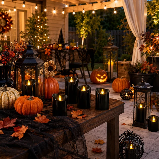 Alt view image 5 of 6 - Flameless Candles 4" 5" 6" Set of 6 Outdoor Indoor Pillars Battery Operated Flickering Candles Include 8-Key Remote Timer Function, Black Fake Plastic Candles for Wedding, Aniversary,Christmas Decor