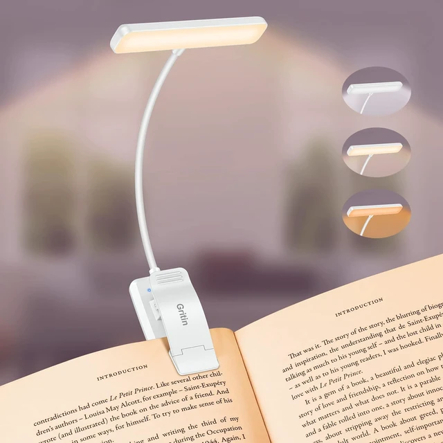Main image of 19 LED Rechargeable Book Light for Reading in Bed Eye Caring 3 Color Temps,Stepless Dimming Brightness,Memory Function,90 Hrs Runtime Lightweight Clip on Light-White