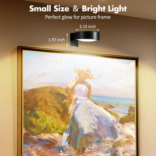 Alt view image 4 of 7 - Picture Lights for Wall, Wireless Poster Lights Battery Operated, Black LED Magnetic Painting Light with Remote Dimmable, Timer3 Lighting Modes, Art Display Puck Light for Frame Portrait, 6 Pack