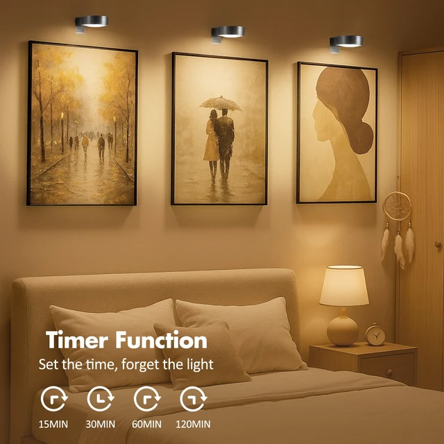Alt view image 7 of 7 - Picture Lights for Wall, Wireless Poster Lights Battery Operated, Black LED Magnetic Painting Light with Remote Dimmable, Timer3 Lighting Modes, Art Display Puck Light for Frame Portrait, 6 Pack