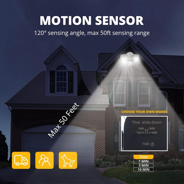 Alt view image 3 of 7 - 19W LED Security Lights Motion Sensor Light Outdoor, 2000LM Motion Flood Light, 5000K, IP65 Waterproof, 2 Adjustable Head Motion Detector Security Light for Exterior,Outside,Garage,Yard(White)