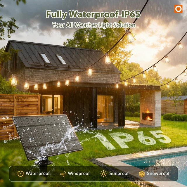 Alt view image 5 of 7 - 54FT(48+6) Solar String Lights Outdoor, Waterproof Dimmable 24+2 LED Patio Lights with Remote & USB Charging, Timer, 3 Light Modes, Shatterproof, Solar Lights Outdoor for Camping Backyard Garden