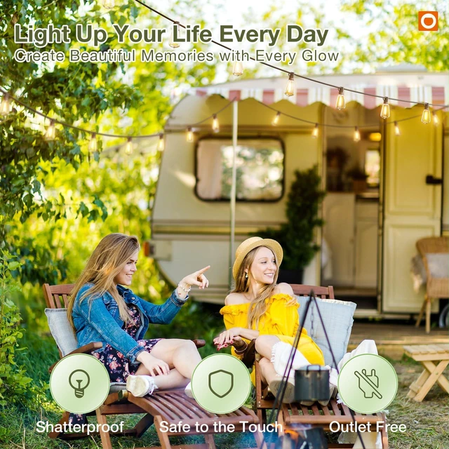 Alt view image 7 of 7 - 54FT(48+6) Solar String Lights Outdoor, Waterproof Dimmable 24+2 LED Patio Lights with Remote & USB Charging, Timer, 3 Light Modes, Shatterproof, Solar Lights Outdoor for Camping Backyard Garden