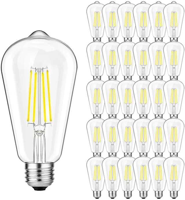 Main image of 36 Pack Vintage LED Edison Bulbs 6W, 60W Equivalent E26 Base 5000K ST58 Antique Filament Medium Base Bulbs, Clear Glass Style for Living Room, Dimmable High Brightness 850LM, Daylight White