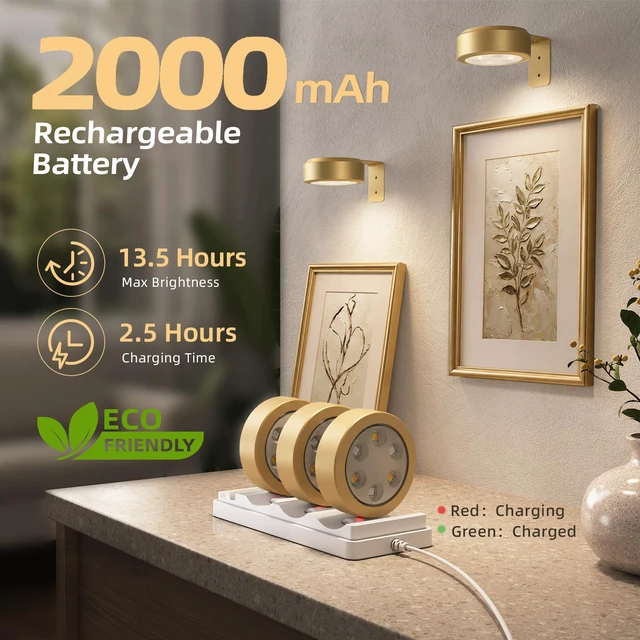 Alt view image 4 of 7 - Picture Lights for Wall, Rechargeable Battery Magnetic Poster Lights with 3 Color Temps & 12 RGB, Remote Dimmable Timer Light, Wall Decor Light for Art Display (6 Pack with Charging Station)