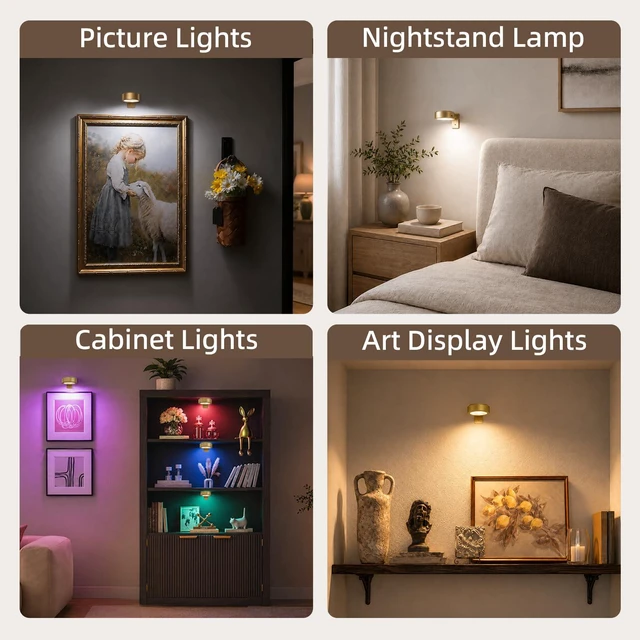 Alt view image 5 of 7 - Picture Lights for Wall, 2000mAh Rechargeable Battery Magnetic Poster Lights with 3 Color Temps & 12 RGB, Remote Dimmable Timer Painting Light, Wall Decor Light for Art Display, Frame (3 Pack)