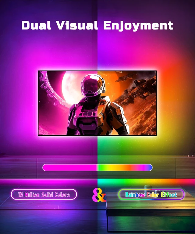 Alt view image 2 of 7 - TV LED Backlight, 23ft TV LED Lights for 75-100 inch,RGB TV Backlight Behind,USB Strip Lights Behind TV, Color Changing Sync with Music, Bluetooth App Controlled Led Lights for Bedroom Home Decor