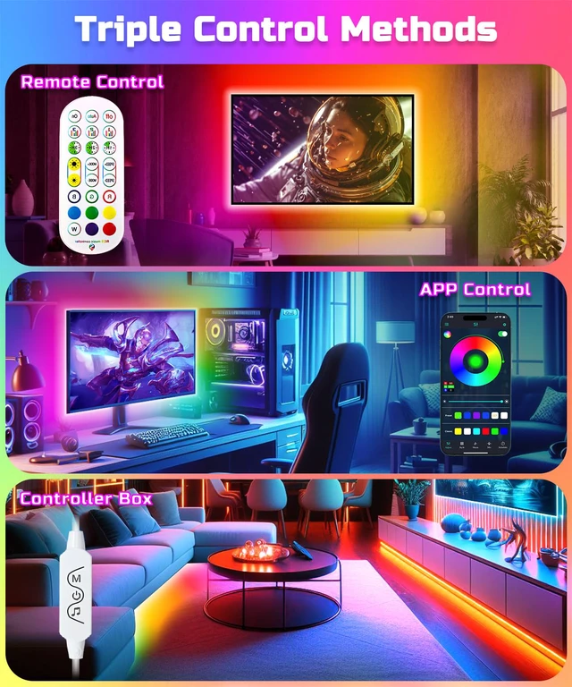 Alt view image 3 of 7 - TV LED Backlight, 23ft TV LED Lights for 75-100 inch,RGB TV Backlight Behind,USB Strip Lights Behind TV, Color Changing Sync with Music, Bluetooth App Controlled Led Lights for Bedroom Home Decor