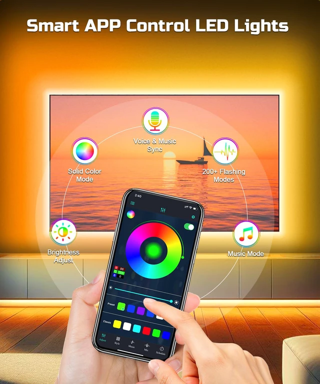 Alt view image 4 of 7 - TV LED Backlight, 23ft TV LED Lights for 75-100 inch,RGB TV Backlight Behind,USB Strip Lights Behind TV, Color Changing Sync with Music, Bluetooth App Controlled Led Lights for Bedroom Home Decor