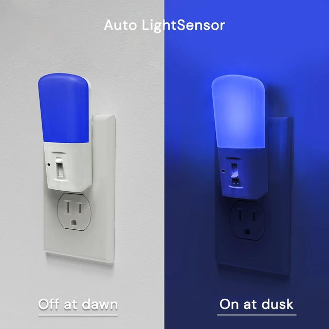 Alt view image 2 of 7 - Blue Night Light Plug in, 2 Pack Dimmable LED Night Lights Decorative Wall Blue Light, Dusk to Dawn Sensor, Adjustable Brightness for Kids Room, Hallway, Bathroom,Bedroom