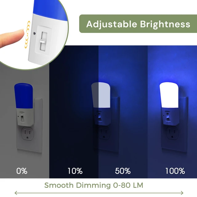 Alt view image 3 of 7 - Blue Night Light Plug in, 2 Pack Dimmable LED Night Lights Decorative Wall Blue Light, Dusk to Dawn Sensor, Adjustable Brightness for Kids Room, Hallway, Bathroom,Bedroom