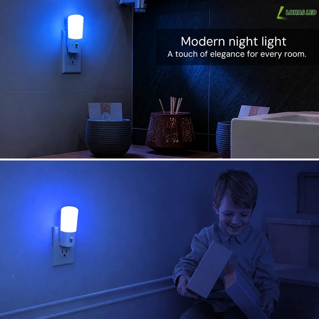 Alt view image 5 of 7 - Blue Night Light Plug in, 2 Pack Dimmable LED Night Lights Decorative Wall Blue Light, Dusk to Dawn Sensor, Adjustable Brightness for Kids Room, Hallway, Bathroom,Bedroom