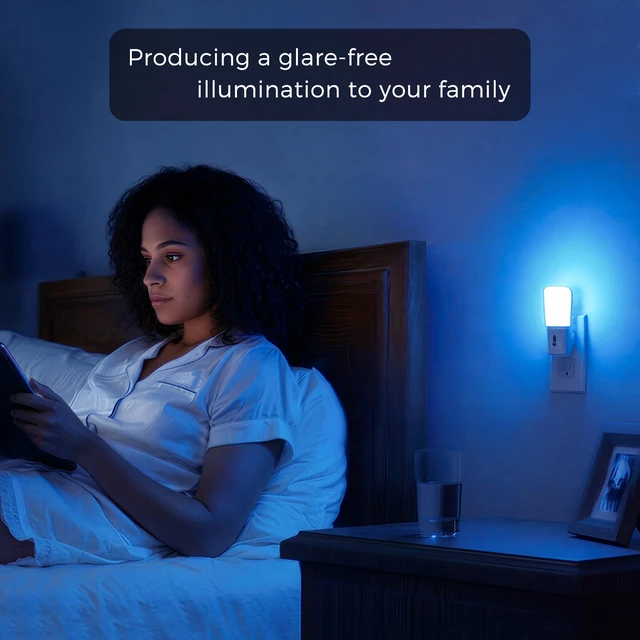 Alt view image 6 of 7 - Blue Night Light Plug in, 2 Pack Dimmable LED Night Lights Decorative Wall Blue Light, Dusk to Dawn Sensor, Adjustable Brightness for Kids Room, Hallway, Bathroom,Bedroom