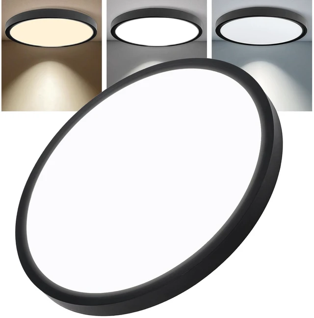 Main image of 12 Inch Hardwired Dimmable LED Flush Mount Ceiling Light Fixtures, 24W 2640LM 3000K/4000K/5000K, House Upgrade Led Lights for Bedroom Hallway Laundry Room Rental Units, 240W Equiv., Black