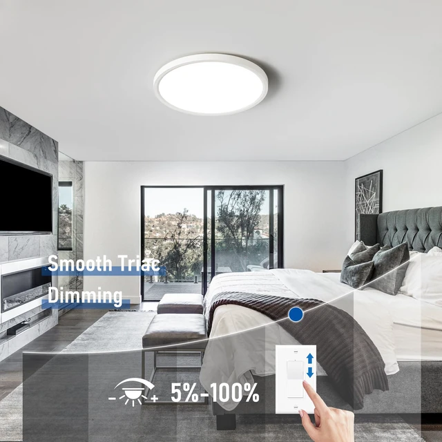 Alt view image 3 of 7 - 12 Inch Slim Dimmable LED Flush Mount Ceiling Light Fixtures, 24W 2640LM 3000K/4000K/5000K, Hardwired Led Lights for Bedroom Hallway Laundry Room Rental Units, 240W Equiv., White