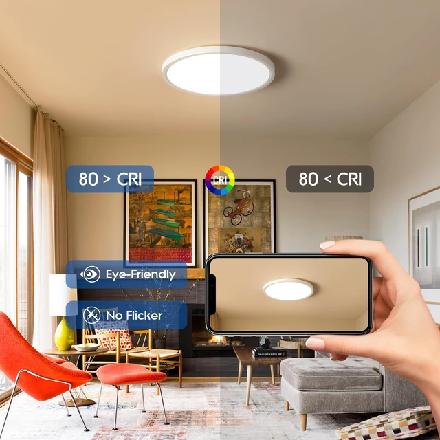 Alt view image 5 of 7 - 12 Inch Slim Dimmable LED Flush Mount Ceiling Light Fixtures, 24W 2640LM 3000K/4000K/5000K, Hardwired Led Lights for Bedroom Hallway Laundry Room Rental Units, 240W Equiv., White