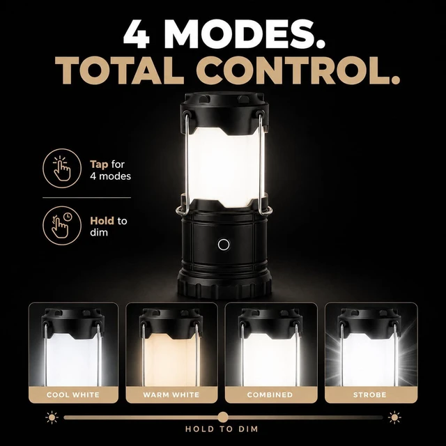 Alt view image 3 of 7 - LED Camping Lantern, Battery Powered Lanterns for Power Outages, Portable Hanging Collapsible Camping Lights for Outdoor, Home, Emergency, Hurricane Lamp Survival Outage Light 1000 lumens