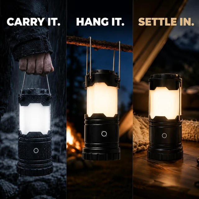 Alt view image 4 of 7 - LED Camping Lantern, Battery Powered Lanterns for Power Outages, Portable Hanging Collapsible Camping Lights for Outdoor, Home, Emergency, Hurricane Lamp Survival Outage Light 1000 lumens