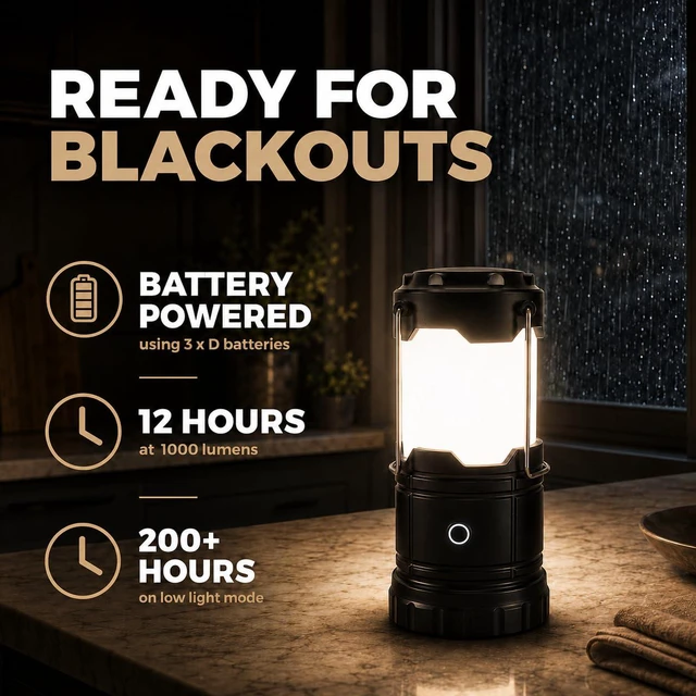 Alt view image 5 of 7 - LED Camping Lantern, Battery Powered Lanterns for Power Outages, Portable Hanging Collapsible Camping Lights for Outdoor, Home, Emergency, Hurricane Lamp Survival Outage Light 1000 lumens