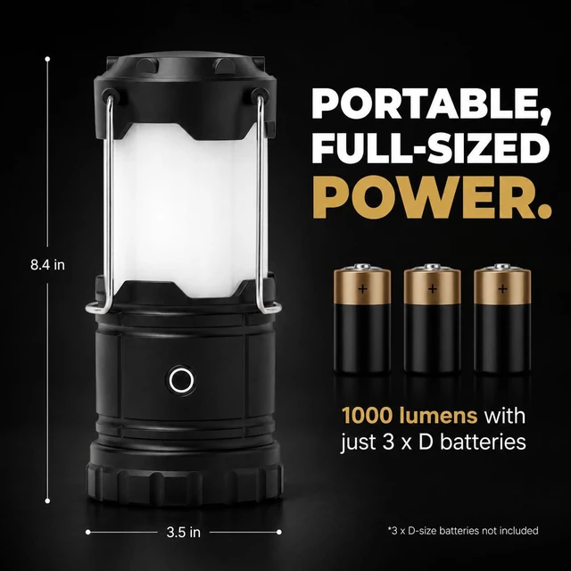 Alt view image 6 of 7 - LED Camping Lantern, Battery Powered Lanterns for Power Outages, Portable Hanging Collapsible Camping Lights for Outdoor, Home, Emergency, Hurricane Lamp Survival Outage Light 1000 lumens