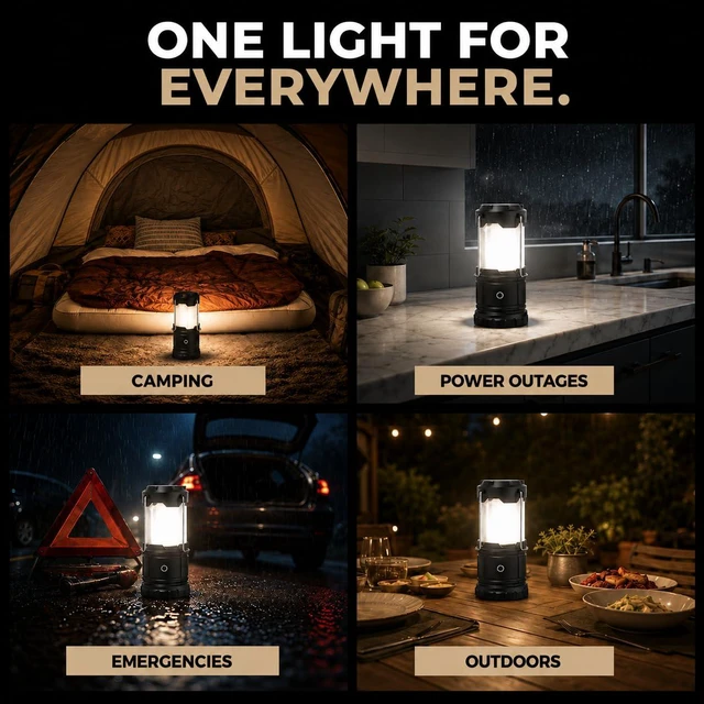 Alt view image 7 of 7 - LED Camping Lantern, Battery Powered Lanterns for Power Outages, Portable Hanging Collapsible Camping Lights for Outdoor, Home, Emergency, Hurricane Lamp Survival Outage Light 1000 lumens