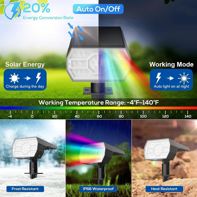 Alt view image 2 of 6 - Solar Color Changing Lights - 4 Pack (Multicolor) 23 LED 7 Color Changing Modes IP68 Waterproof Solar Spot Lights for Outdoor Gardens, Yards, Landscapes & Halloween