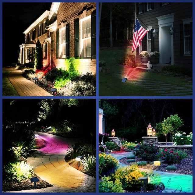 Alt view image 6 of 6 - Solar Color Changing Lights - 4 Pack (Multicolor) 23 LED 7 Color Changing Modes IP68 Waterproof Solar Spot Lights for Outdoor Gardens, Yards, Landscapes & Halloween