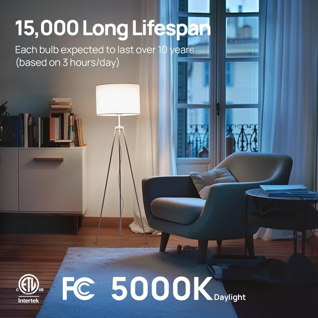 Alt view image 5 of 7 - A19 LED Light Bulbs Dimmable, 60W Equivalent Light Bulbs, 9W, 5000K Daylight, 840 Lumens LED Bulbs, E26 Standard Base, 120V, Lighting for Bedroom Living Room Home Office, 12 Packs