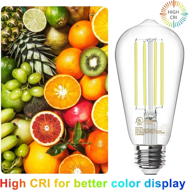 Alt view image 3 of 7 - LED Edison Light Bulbs, E26 Dimmable Vintage Bulb, 8W = 60W Equivalent Daylight White 5000K, 800LM, E26 Base, ST19/58, 80+CRI, Clear Glass, Antique Decorative Filament Bulb for Living Room, 20Pack