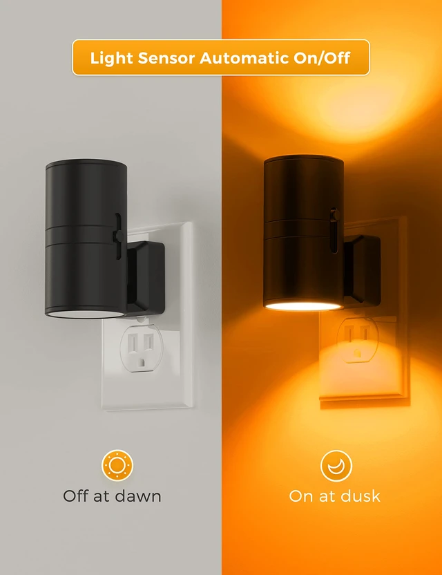 Alt view image 3 of 7 - Night Light, Amber Nightlight,Dimmable Night Light,Light Sensor Yellow Nightlight, 0-100LM, Sleep Light for Kids, Soft & Warm Light for Bedroom, Bathroom, 2 Pack