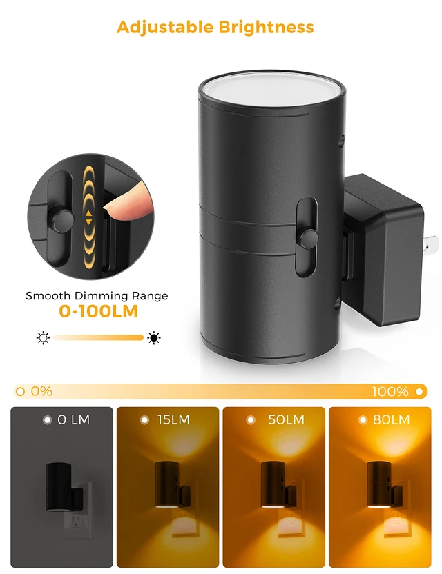Alt view image 4 of 7 - Night Light, Amber Nightlight,Dimmable Night Light,Light Sensor Yellow Nightlight, 0-100LM, Sleep Light for Kids, Soft & Warm Light for Bedroom, Bathroom, 2 Pack