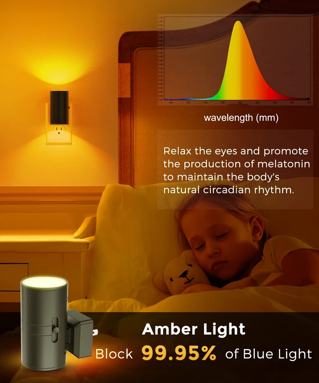 Alt view image 2 of 7 - Night Light, Amber Nightlight,Dimmable Night Light,Light Sensor Yellow Nightlight, 0-100LM, Sleep Light for Kids, Soft & Warm Light for Bedroom, Bathroom, 2 Pack