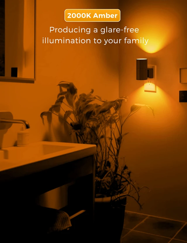 Alt view image 5 of 7 - Night Light, Amber Nightlight,Dimmable Night Light,Light Sensor Yellow Nightlight, 0-100LM, Sleep Light for Kids, Soft & Warm Light for Bedroom, Bathroom, 2 Pack