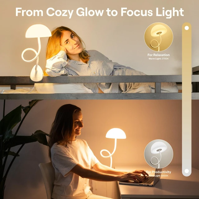 Alt view image 5 of 6 - Shroommate Clip On Light for Dorm Room - 2.0 (White) Bed Headboard Lamp, Bedside Table Lamp Dorm, College Dorm Room Essentials, Night Light Kids Nursery, MultiColor LEDs