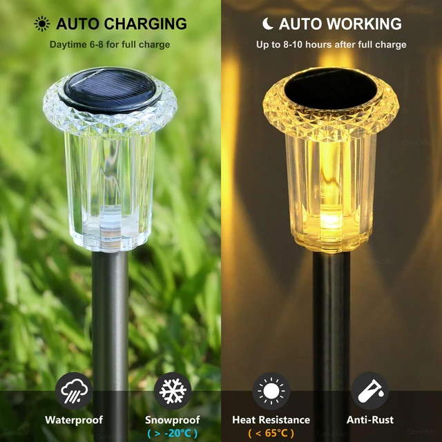 Alt view image 3 of 7 - Solar Garden Lights Outdoor Waterproof Warm White LED 15 Pack Yard Garden Driveway Walkway Landscape Path Lights, Starburst Pattern, Acrylic Diamond-like Lampshade Stainless Steel Pole
