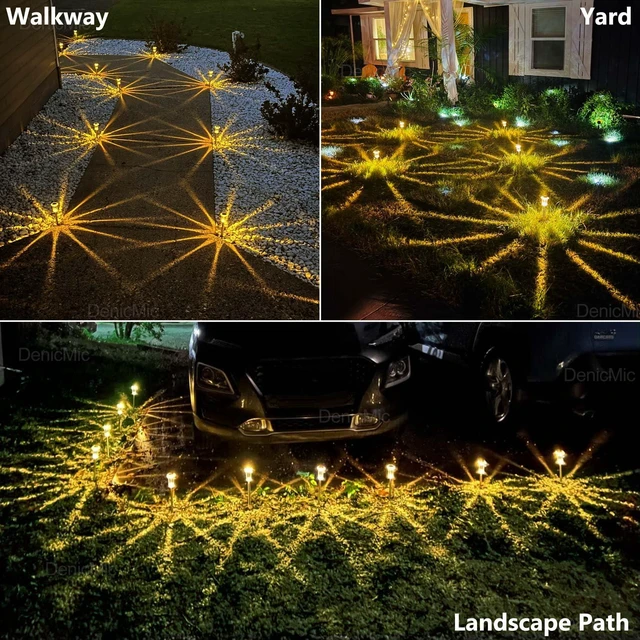 Alt view image 4 of 7 - Solar Garden Lights Outdoor Waterproof Warm White LED 15 Pack Yard Garden Driveway Walkway Landscape Path Lights, Starburst Pattern, Acrylic Diamond-like Lampshade Stainless Steel Pole
