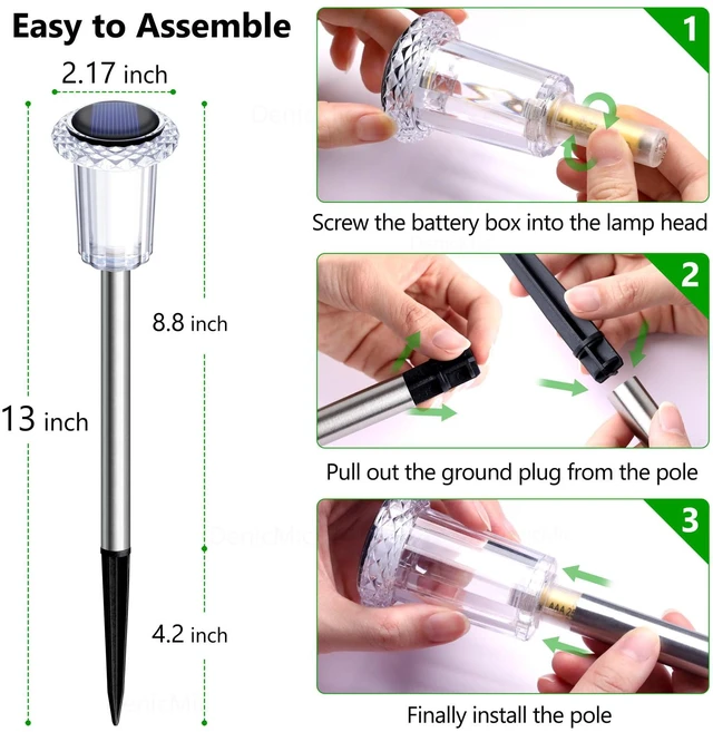 Alt view image 5 of 7 - Solar Garden Lights Outdoor Waterproof Warm White LED 15 Pack Yard Garden Driveway Walkway Landscape Path Lights, Starburst Pattern, Acrylic Diamond-like Lampshade Stainless Steel Pole