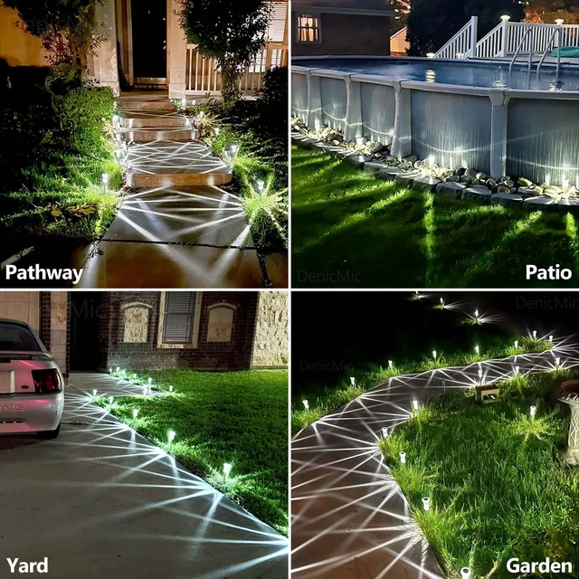 Alt view image 5 of 7 - Solar Pathway Lights Outdoor Waterproof Cold White LED 15 Pack Yard Garden Driveway Walkway Landscape Path Lights, Starburst Pattern, Acrylic Diamond-like Lampshade Stainless Steel Pole
