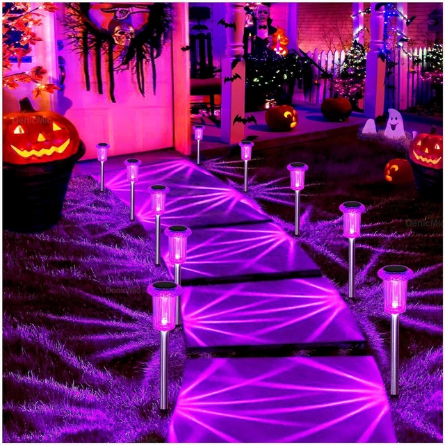 Alt view image 5 of 7 - Solar Halloween Lights Outdoor 15 Pack Purple LED Halloween Decor Yard Garden Pathway Walkway Driveway Landscape Spike Style Starburst Light Pattern, IP65 Waterproof, Acrylic/Stainless Steel