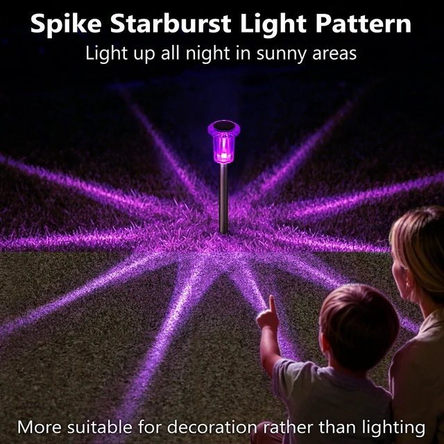 Alt view image 6 of 7 - Solar Halloween Lights Outdoor 15 Pack Purple LED Halloween Decor Yard Garden Pathway Walkway Driveway Landscape Spike Style Starburst Light Pattern, IP65 Waterproof, Acrylic/Stainless Steel